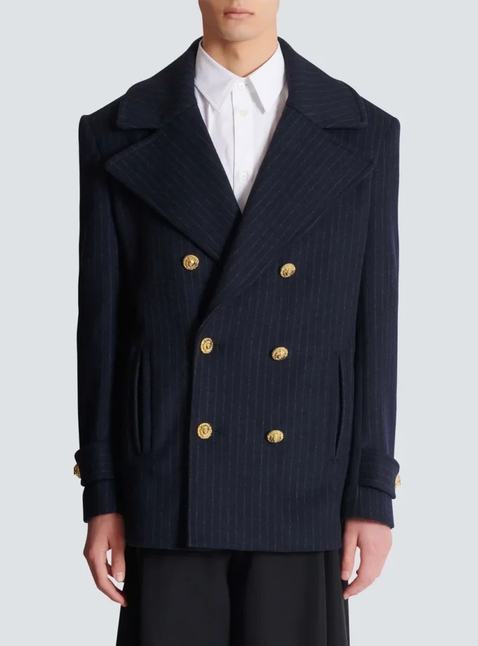 Cappotto corto in lana a righe