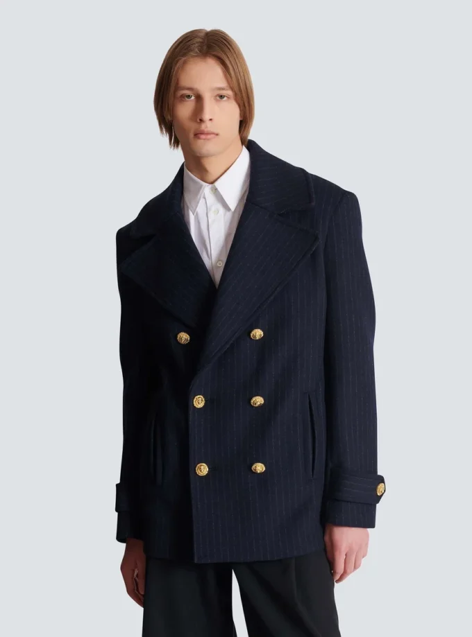 Cappotto corto in lana a righe