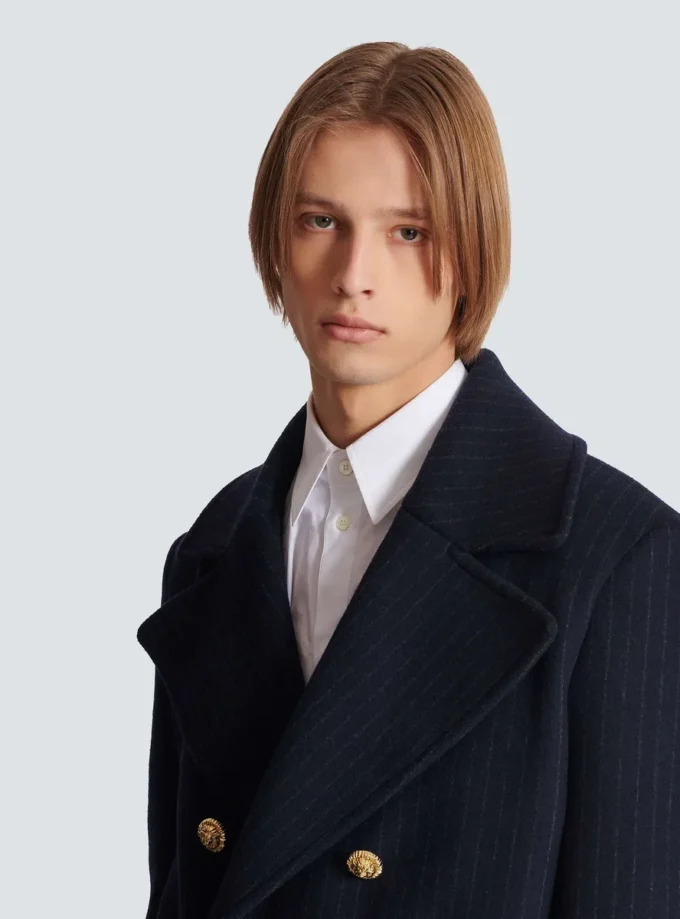 Cappotto corto in lana a righe