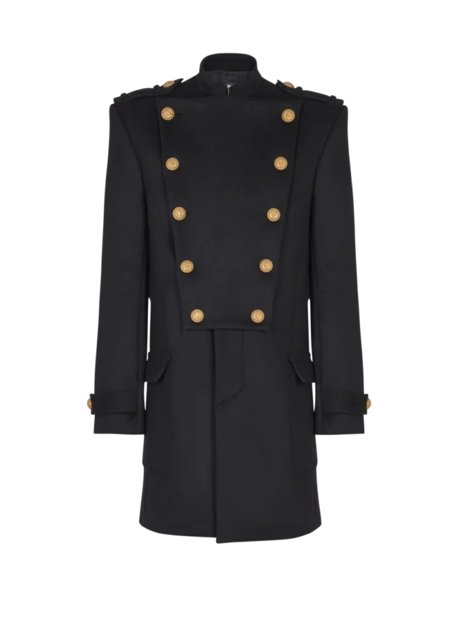 Cappotto in lana e cashmere con pettorina frontale staccabile Cappotto in lana e cashmere con pettorina frontale staccabile