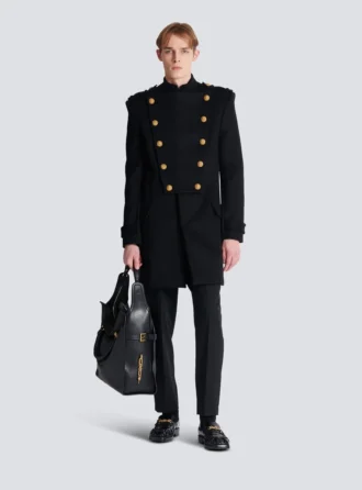 Cappotto in lana e cashmere con pettorina frontale staccabile