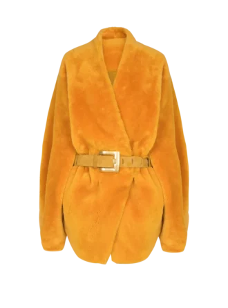 Cappotto in shearling con cintura