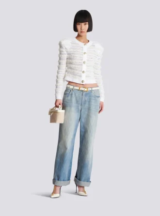 Cardigan a maniche lunghe in maglia effetto tweed