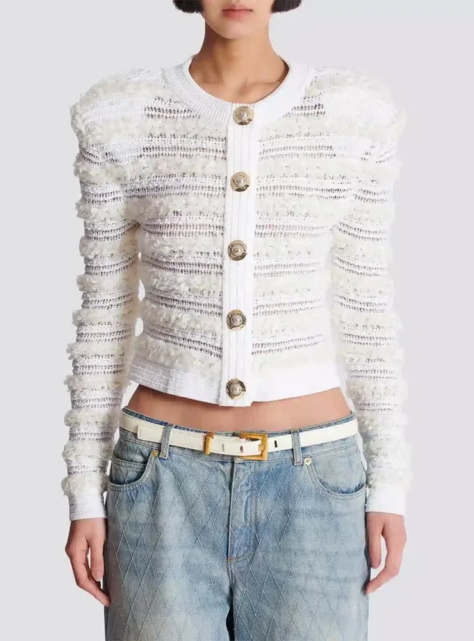 Cardigan a maniche lunghe in maglia effetto tweed Cardigan a maniche lunghe in maglia effetto tweed