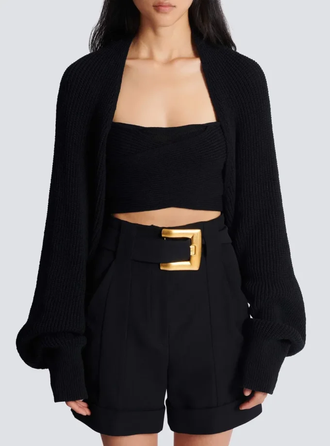 Cardigan bolero in maglia a coste