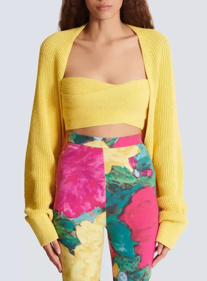 Cardigan bolero in maglia a coste