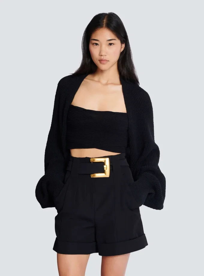 Cardigan bolero in maglia a coste