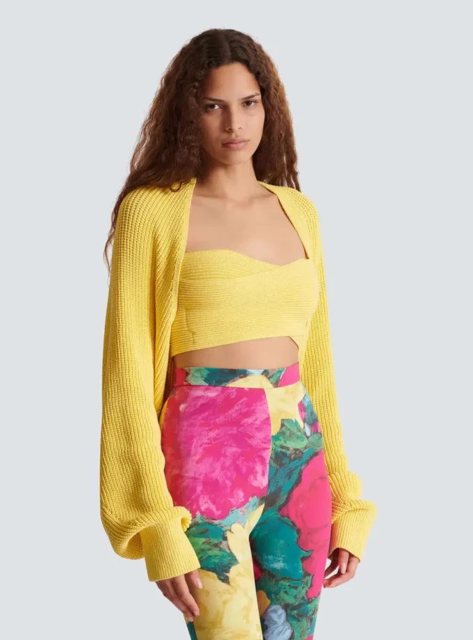 Cardigan bolero in maglia a coste