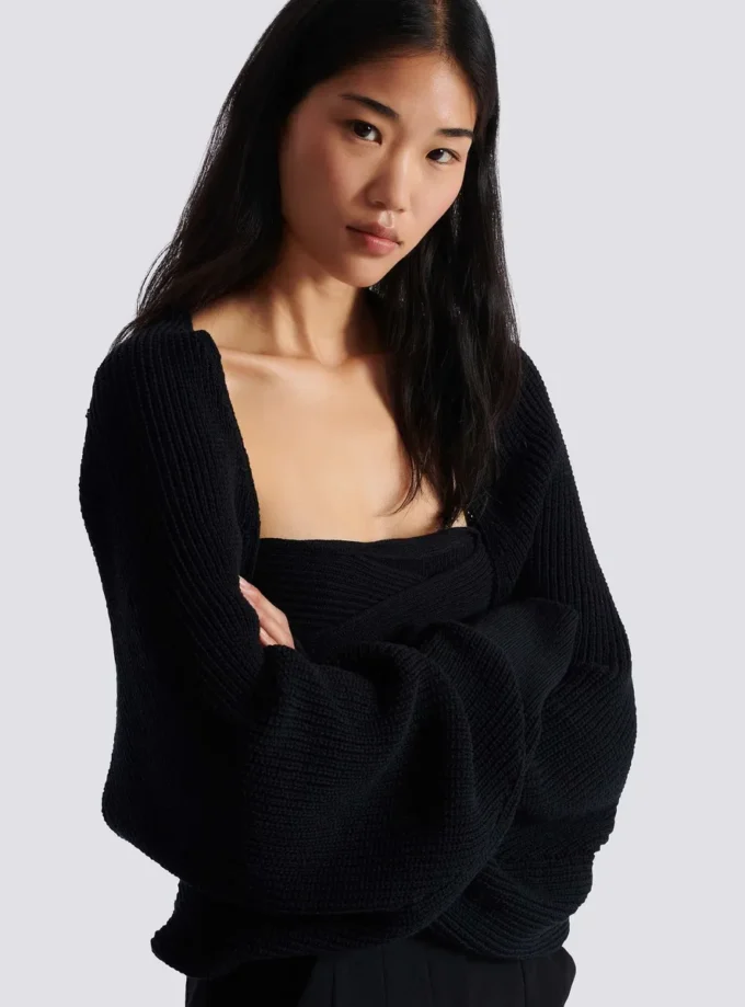 Cardigan bolero in maglia a coste