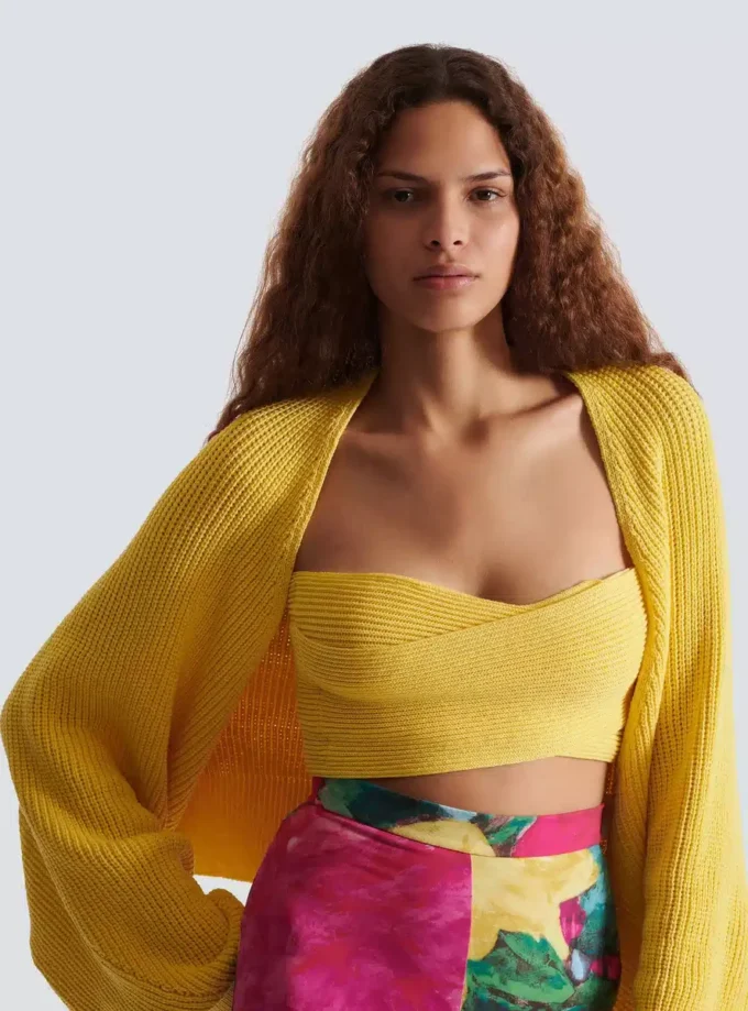 Cardigan bolero in maglia a coste