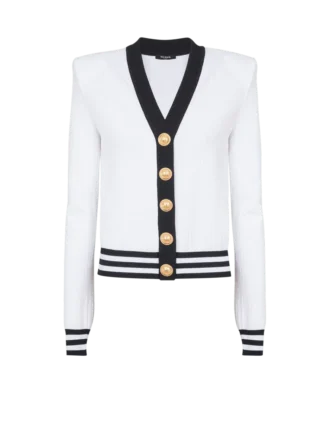 Cardigan in maglia bicolore con monogramma
