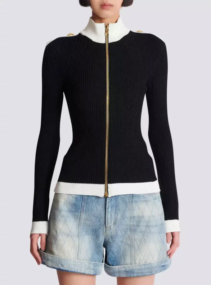 Cardigan in maglia con collo alto e zip Cardigan in maglia con collo alto e zip
