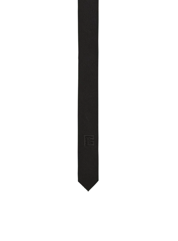Cravatta slim in lana con ricamo PB