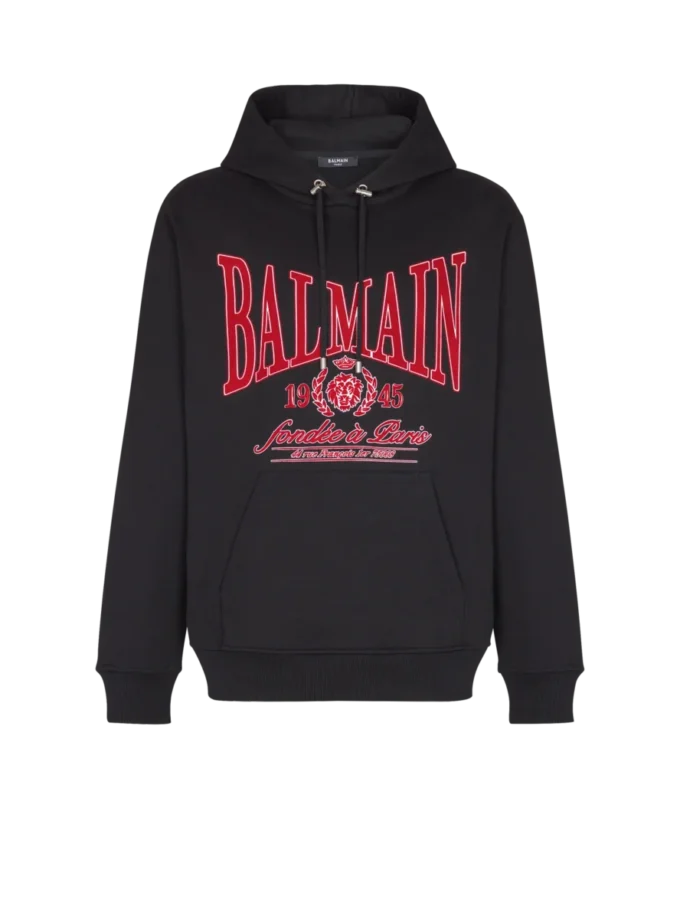 Felpa con cappuccio Balmain College floccata Felpa con cappuccio Balmain College floccata