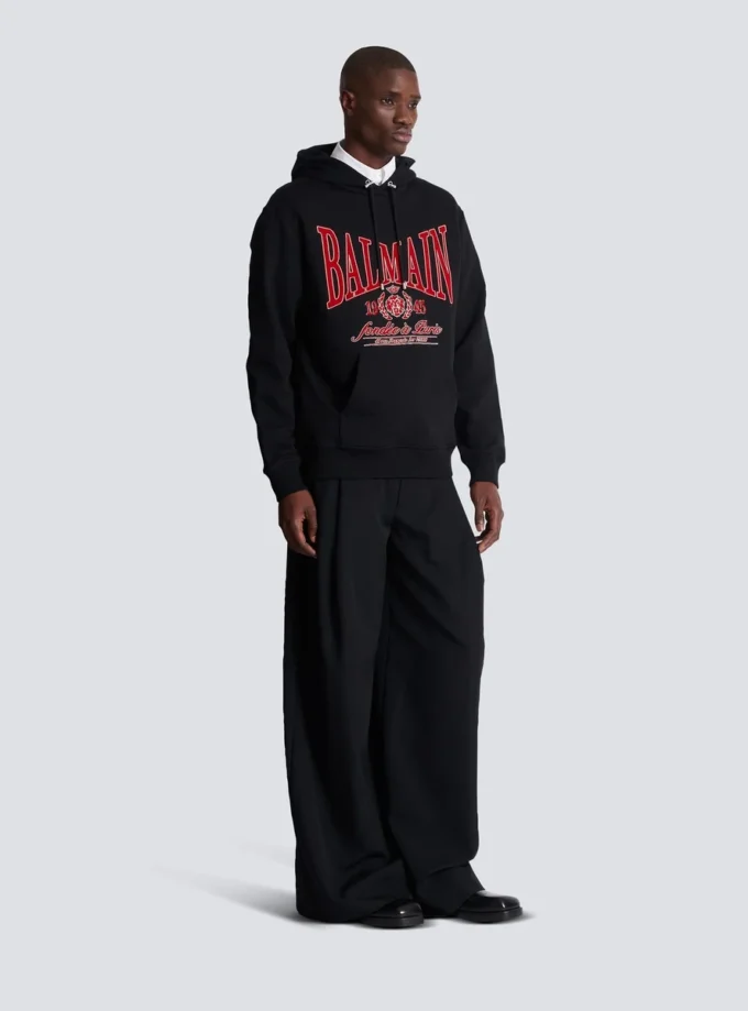 Felpa con cappuccio Balmain College floccata Felpa con cappuccio Balmain College floccata