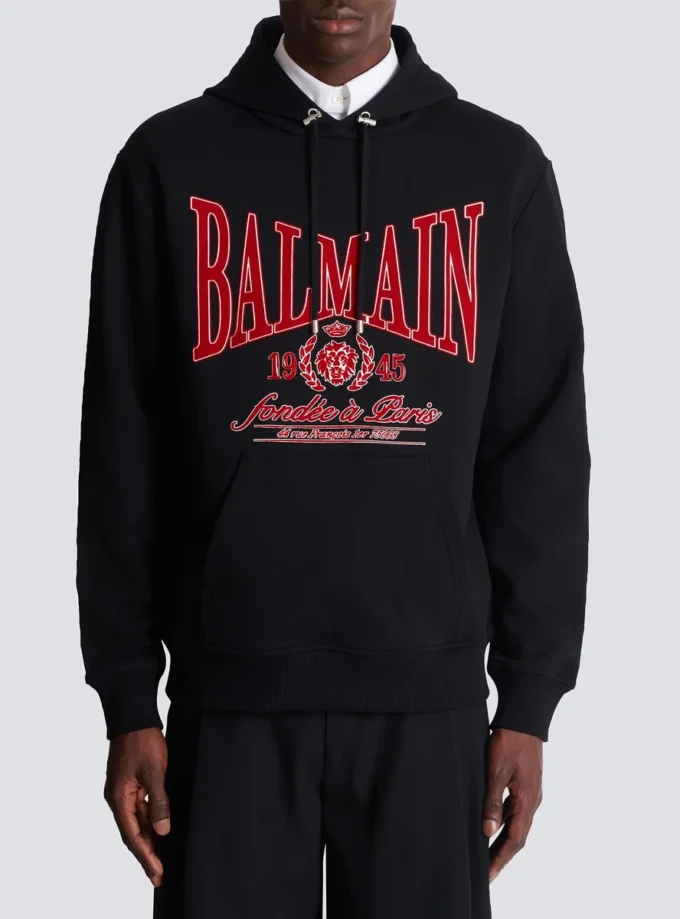 Felpa con cappuccio Balmain College floccata Felpa con cappuccio Balmain College floccata