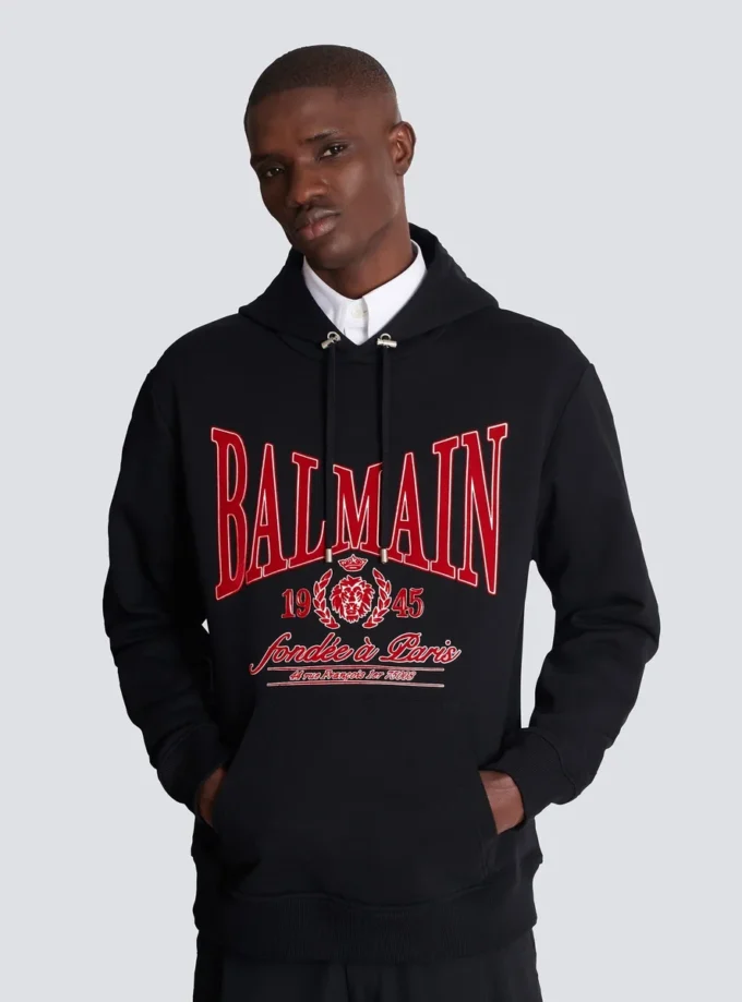 Felpa con cappuccio Balmain College floccata Felpa con cappuccio Balmain College floccata