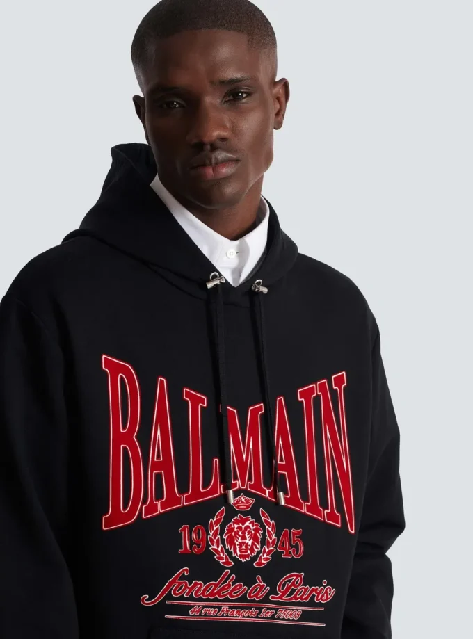 Felpa con cappuccio Balmain College floccata Felpa con cappuccio Balmain College floccata