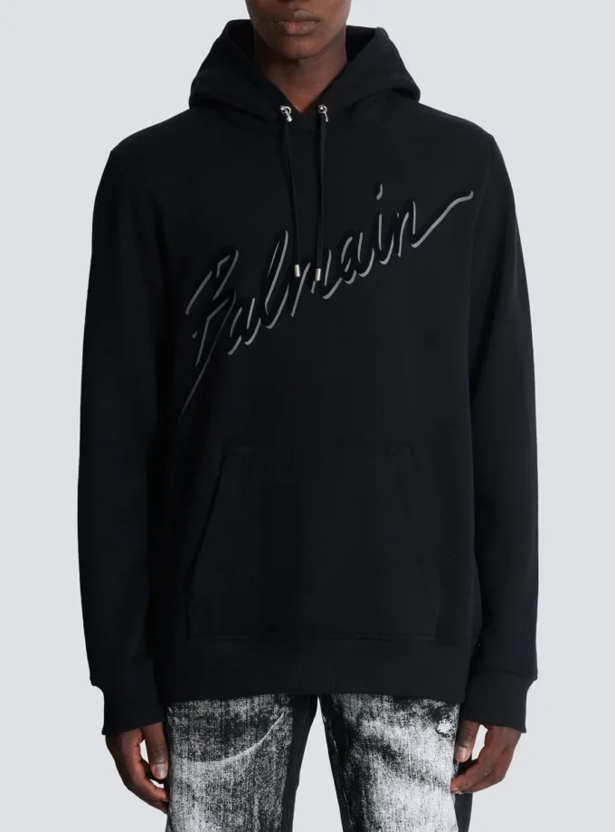 Felpa con cappuccio Balmain Letter floccata Felpa con cappuccio Balmain Letter floccata