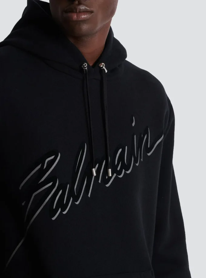 Felpa con cappuccio Balmain Letter floccata Felpa con cappuccio Balmain Letter floccata
