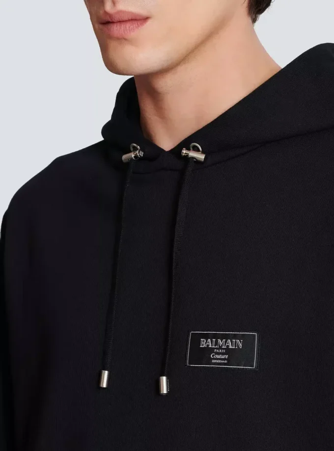 Felpa con cappuccio con etichetta Balmain Couture Felpa con cappuccio con etichetta Balmain Couture