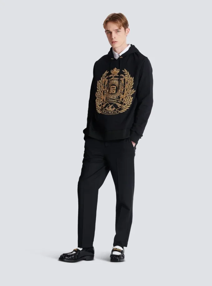 Felpa con cappuccio ricamata Balmain Écusson Felpa con cappuccio ricamata Balmain Écusson