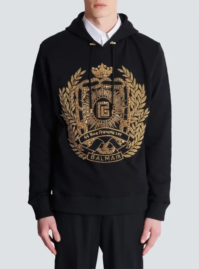 Felpa con cappuccio ricamata Balmain Écusson Felpa con cappuccio ricamata Balmain Écusson