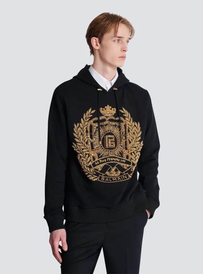 Felpa con cappuccio ricamata Balmain Écusson Felpa con cappuccio ricamata Balmain Écusson