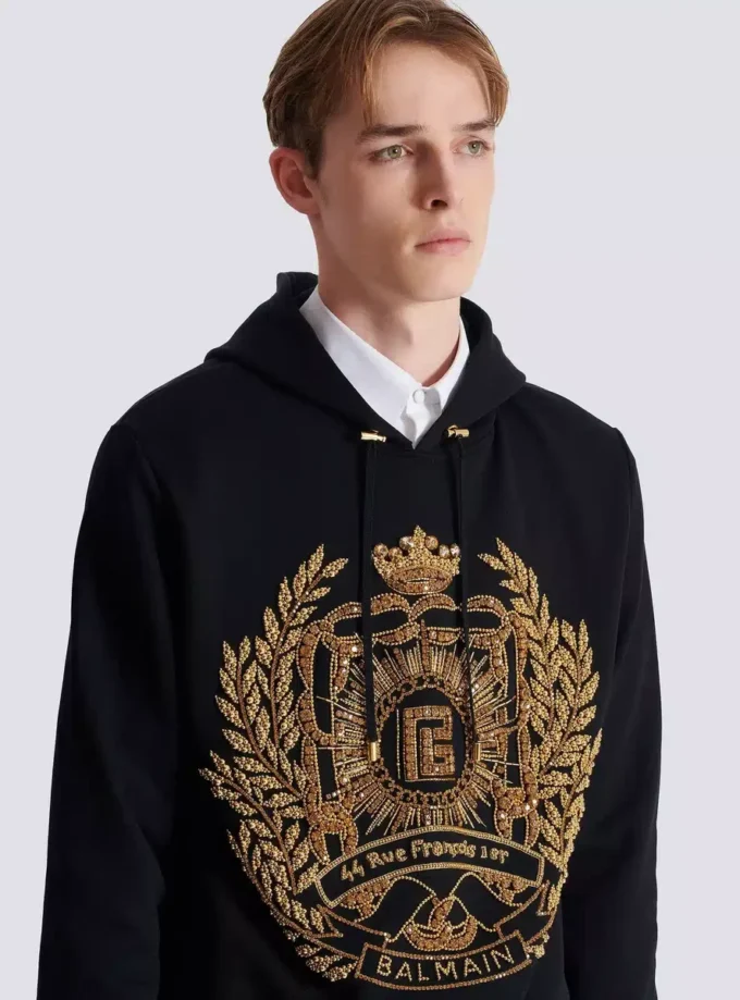 Felpa con cappuccio ricamata Balmain Écusson Felpa con cappuccio ricamata Balmain Écusson
