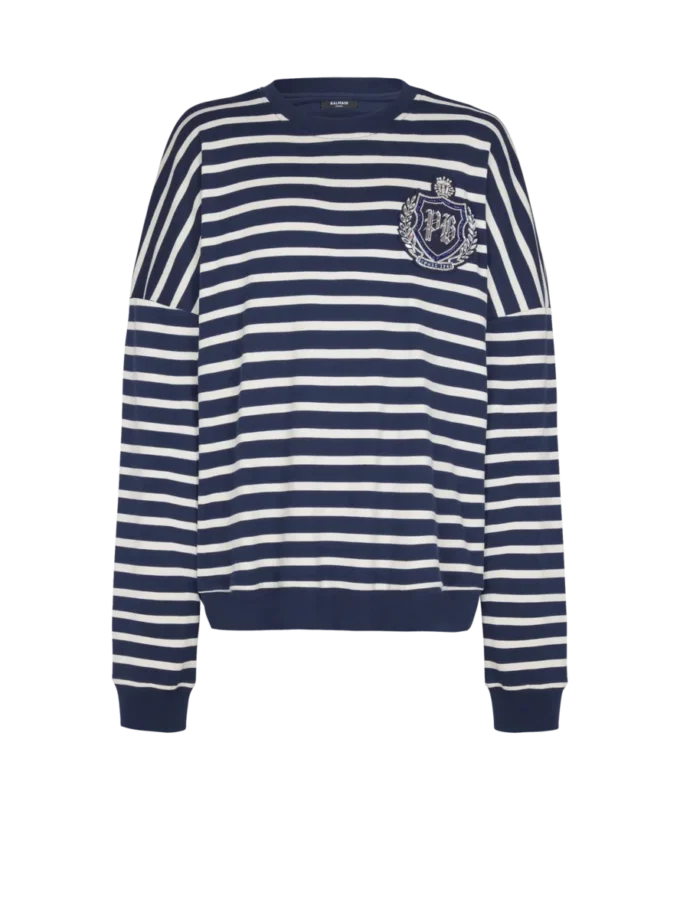 Felpa in cotone con emblema College e righe bretoni Felpa in cotone con emblema College e righe bretoni
