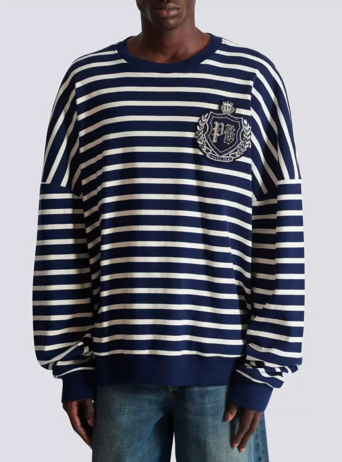 Felpa in cotone con emblema College e righe bretoni Felpa in cotone con emblema College e righe bretoni