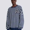 Felpa in cotone con emblema College e righe bretoni Felpa in cotone con emblema College e righe bretoni