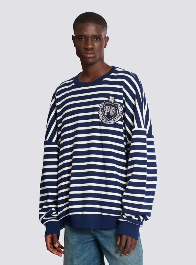 Felpa in cotone con emblema College e righe bretoni Felpa in cotone con emblema College e righe bretoni