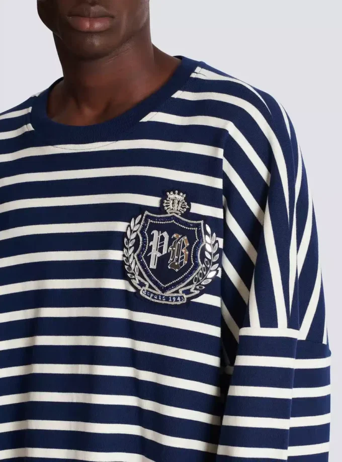 Felpa in cotone con emblema College e righe bretoni Felpa in cotone con emblema College e righe bretoni