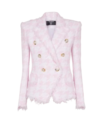 Giacca aderente in tweed pied-de-poule con 6 bottoni