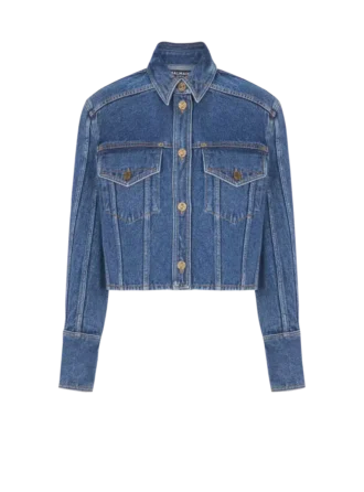Giacca corta in denim slavato