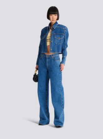 Giacca corta in denim slavato