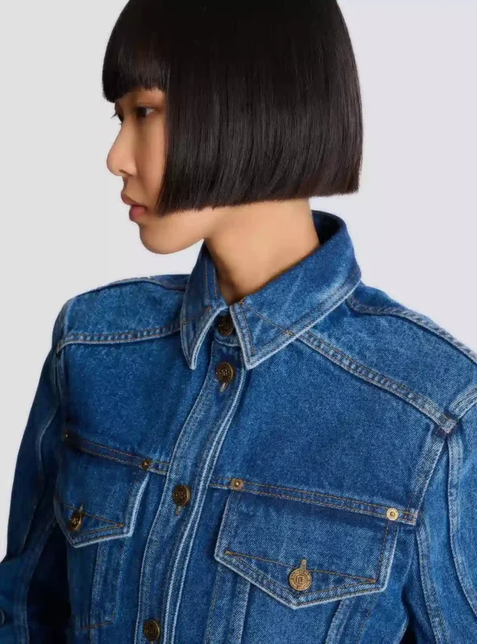 Giacca corta in denim slavato Giacca corta in denim slavato