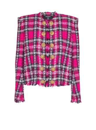 Giacca corta in tweed a quadri glitterato