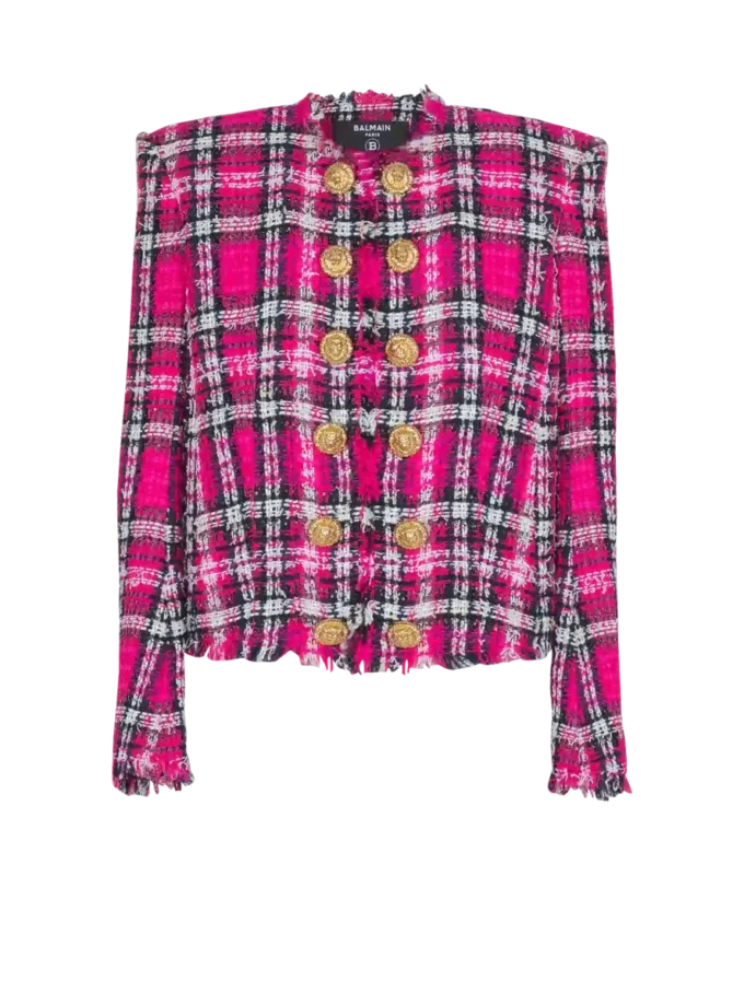 Giacca corta in tweed a quadri glitterato Giacca corta in tweed a quadri glitterato