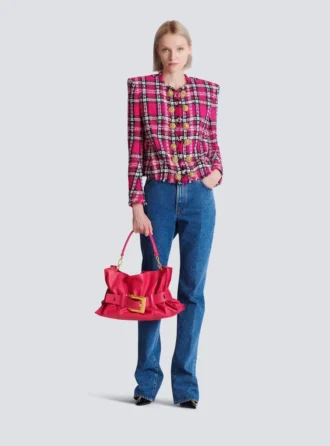 Giacca corta in tweed a quadri glitterato