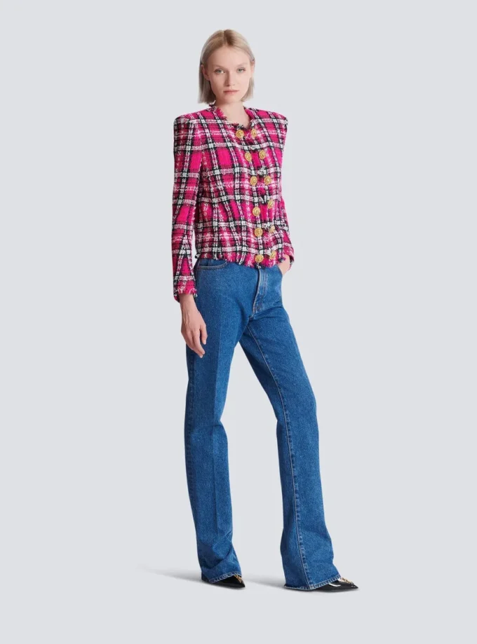 Giacca corta in tweed a quadri glitterato Giacca corta in tweed a quadri glitterato