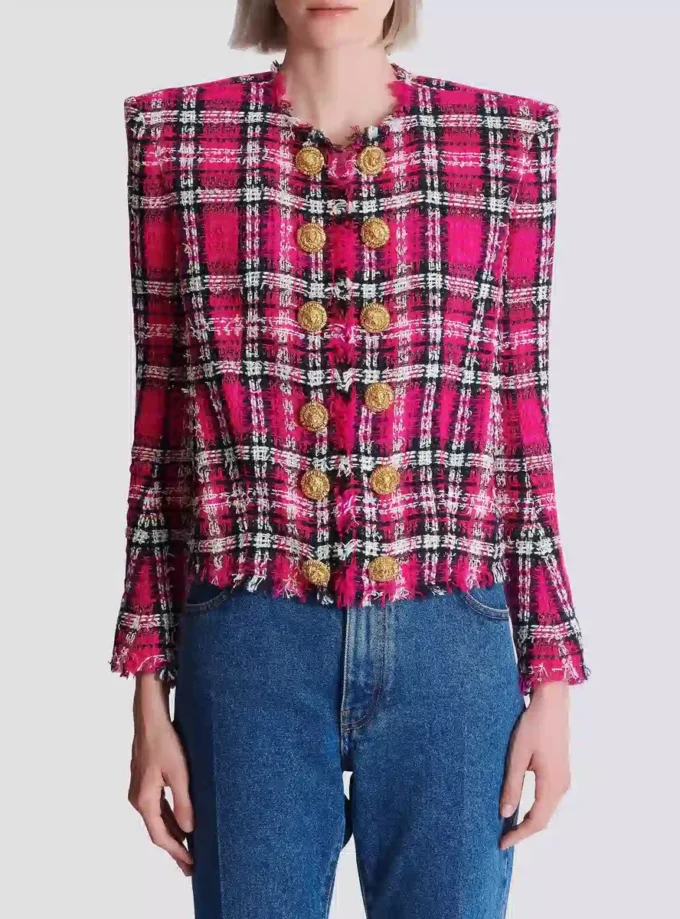 Giacca corta in tweed a quadri glitterato Giacca corta in tweed a quadri glitterato