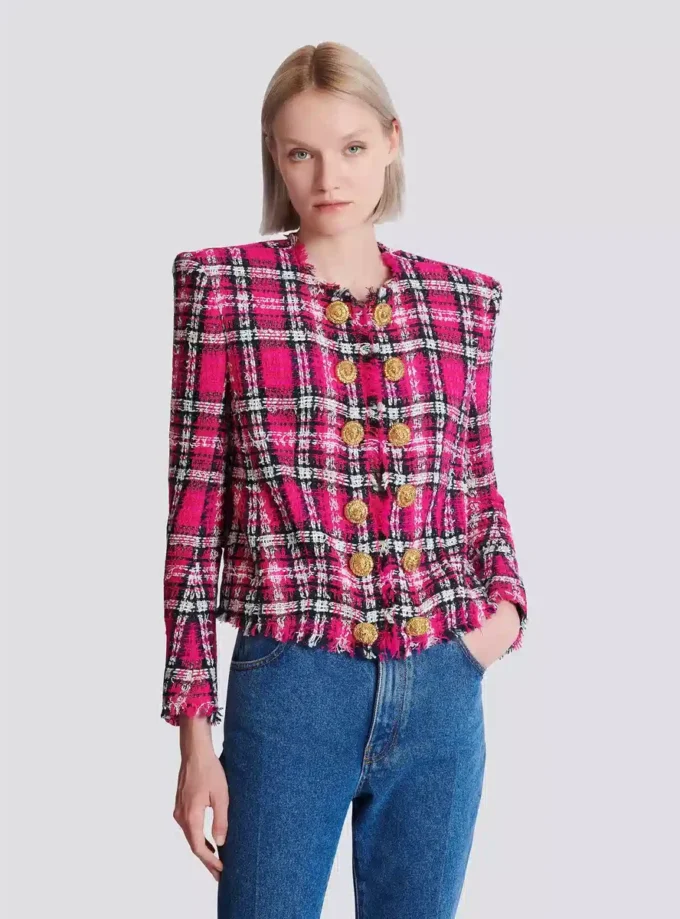 Giacca corta in tweed a quadri glitterato Giacca corta in tweed a quadri glitterato