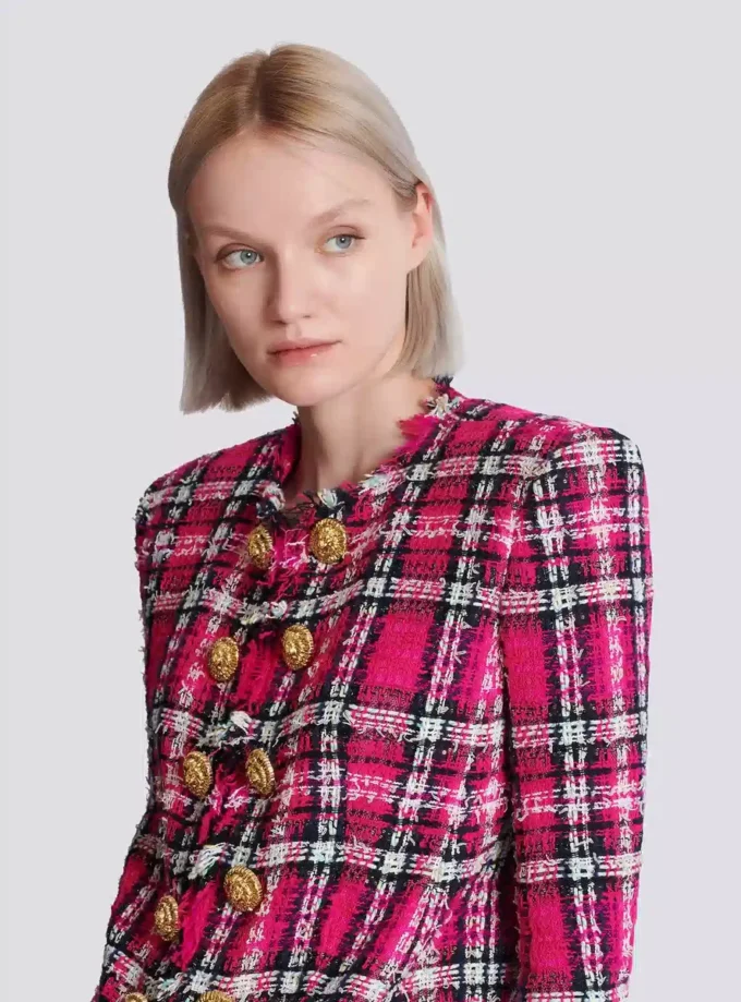 Giacca corta in tweed a quadri glitterato Giacca corta in tweed a quadri glitterato