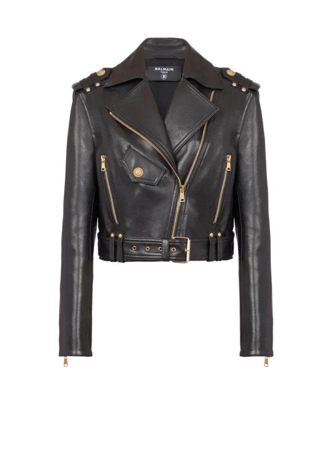 Giacca da motociclista in pelle con zip Giacca da motociclista in pelle con zip