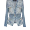 Giacca in denim con cintura e 1 bottone Giacca in denim con cintura e 1 bottone