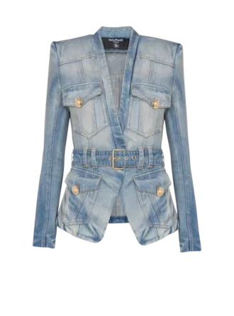 Giacca in denim con cintura e 1 bottone