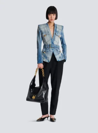 Giacca in denim con cintura e 1 bottone