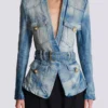 Giacca in denim con cintura e 1 bottone Giacca in denim con cintura e 1 bottone
